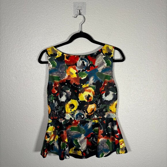 Alice + Oliva Womens Multicolor Brush Stroke Sleeveless Lined Peplum Top Size 4 - Picture 2 of 10